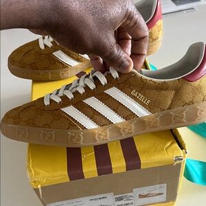 Adidas Gazelle Tan and White Sneakers